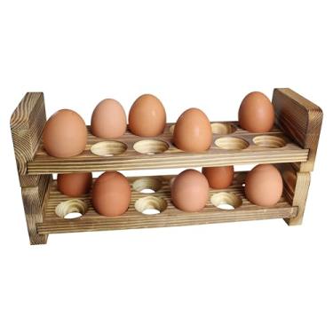 Imagem de GUI'S CHICKEN COOP bancada porta-ovos de madeira empilhável expansível para 24 ovos, decoração de cozinha rústica, rack de ovos compacto de duas peças para balcão - decoração de frango - gal