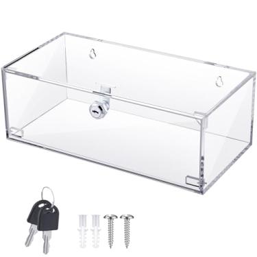 Imagem de Wonderjune Caixa de bloqueio de medicamentos com 2 chaves e ferragens de montagem, caixa de medicamentos com trava de parede de acrílico transparente, kit de primeiros socorros para uso doméstico em