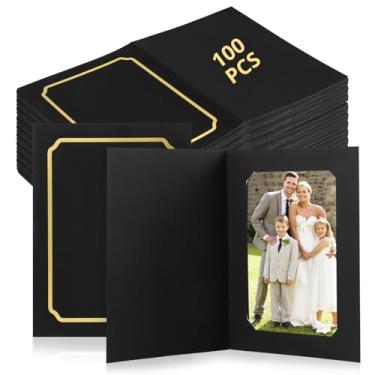 Imagem de 100 unidades de pastas de fotos de casamento, pastas de fotos estampadas em ouro para fotos de 10 x 12,7 x 17,8 cm, cartões de notas, molduras de papel, fotos de papelão