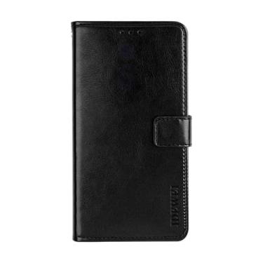 Imagem de Capa compatível com Oppo Realme C55, capa de design carteira com compartimento para cartão, cor sólida clássica. Capa de proteção com suporte - preta