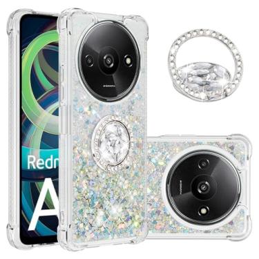 Imagem de Dinglijia Capa de ajuste fino para Xiaomi Redmi A3, capa para Xiaomi Poco C61 4G, capa de proteção de silicone com efeito areia movediça líquido com glitter para Poco C61 4G/Redmi A3, WZ prata