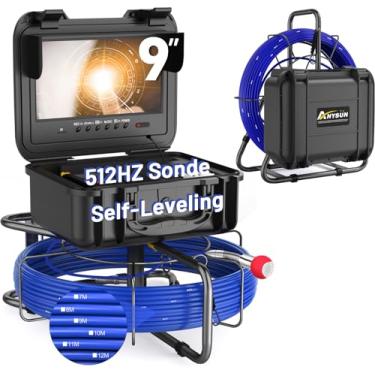Imagem de anysun Câmera de Esgoto com Sonda de 512 Hz, Gravador Dvr de Tela Hd de 9 "Com Autonivelamento com Cartão de 32 Gb, Inspeção de Boroscópio de Tubo de Encanamento À Prova D'Água Ip68 com Luz de 12 Unid