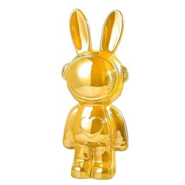 Imagem de Jaugufiy Ornamento de estátua de coelho de cerâmica, estatueta de coelho, enfeite de casa, cofrinho, cofre, caixa de dinheiro, decoração de quarto de crianças, presentes de aniversário (amarelo)