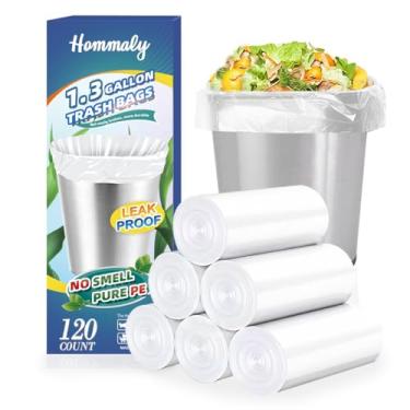 Imagem de 1,3 galão 120 peças (1,2-1,3 galão) sacos de lixo transparentes pequenos, sacos de lixo fortes de 3,5 litros, sacos de lixo de 3,9 litros, forros de lixeira de banheiro, mini sacos de lixo forro,