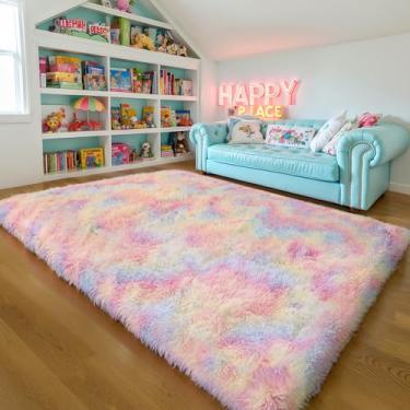 Imagem de KCHOWUA Tapete grosso de unicórnio fofo para quarto de meninas, 1,5 x 2,8 m, tapete felpudo felpudo lavável espesso para meninos, meninas e crianças, tapete grande macio e felpudo confortável para