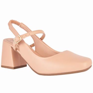 Imagem de Sapato Feminino Mary Jane Boneca Romântica Bico Quadrado Salto Médio Moda (Nude, BR, Adulto, Numérico, 39)
