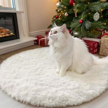 Imagem de OLANLY Tapetes redondos marfim para quarto – laváveis na máquina, tapetes circulares de 0,9 m para sala de estar, tapete felpudo macio e fofo para meninas e meninos, quartos de berçário, dormitórios