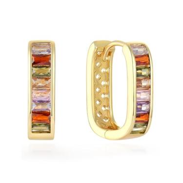 Imagem de Vesitim Brincos de argola de ouro Huggie hipoalergênicos, feminino, zircônia cúbica, joia presente, Cobre, Colorido