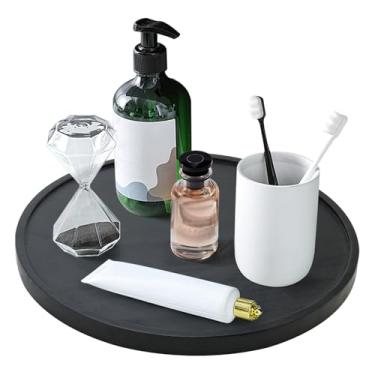 Imagem de Bandeja de madeira preta para bancada de banheiro, decorativa, redonda, perfume, cômoda, suporte para pia de cozinha, saboneteira, suporte grande de madeira, para mesa giratória e organizador de