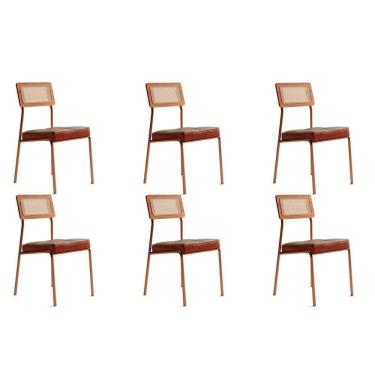 Imagem de Kit 6 Cadeiras Sala Jantar 1741 6 Uni Rose Linho Areia Courano Caramelo Carraro