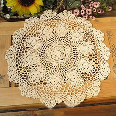 Imagem de Hetao Toalha de mesa Doilies de renda Doilies 100% algodão feita à mão Doilies Lace Placemats, bege, 35 cm