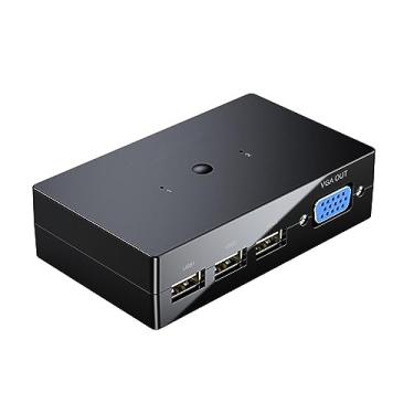 Imagem de Adaptador Switcher VGA KVM 2 em 1 com controlador de mesa e cabos VGA
