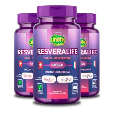 Imagem de Kit 3 Trans Resveratrol Resveralife Unilife 60 Cápsulas