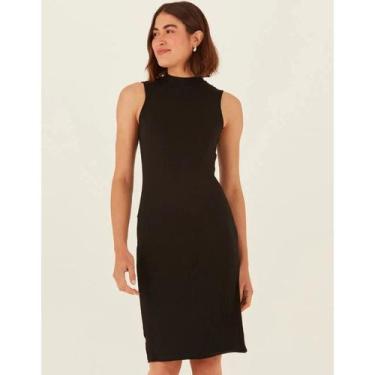 Imagem de Vestido Manga Curta Canelado Viscose Malwee Ref. 102421, Preto, G