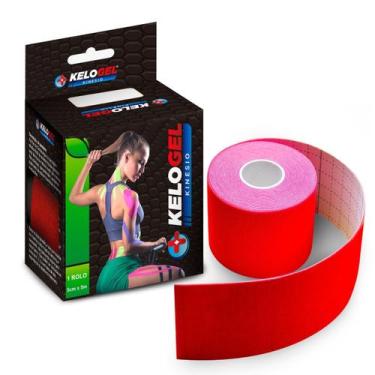Imagem de Fita kinésio tape bandagem elás. kelogel premium 5cmx5m 10un, VERMELHO