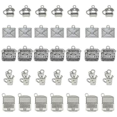 Imagem de Honbay Pingentes com tema de escritório, 50 peças, pingentes de secretária, laptop, letra, telefone, máquina de escrever, suporte de caneta, pingentes para brinco, colar, pulseira, chaveiro, joias,