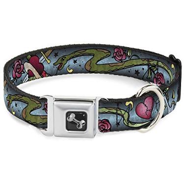 Imagem de Buckle-Down Coleira para cães com fivela de cinto de segurança – Live Hard Die Young CLOSE-UP Turquesa – 3,8 cm de largura – Serve para pescoço de 33 a 45,7 cm – Pequena