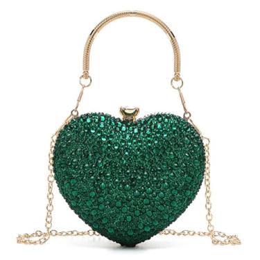 Imagem de HeiDmai Bolsa clutch em forma de coração mini amor coração strass festa de casamento bolsa noite, Verde rubi