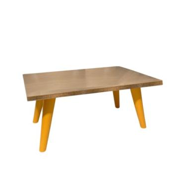 Imagem de Mesa De Centro Retangular 50cm Com Pés Palito PVC Retro Decoração Sala De Estar Modernic(Malbec/Caramelo)