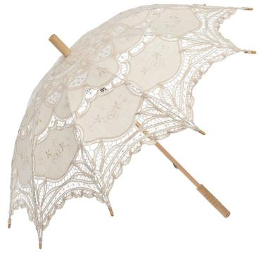 Imagem de SQOIKOS Guarda-sol vintage de renda marfim guarda-chuva de renda para decoração de fotos de chá tamanho adulto
