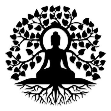 Imagem de Mandala Buda Árvore Da Vida Em Mdf Preto Vazado 40 Cm