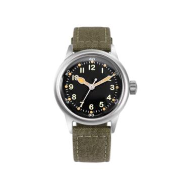 Imagem de  | -   - Relógios para homens, Relógios de pulso masculinos - A11 militares para homens - Mostrador preto de 38 mm e pulseira de lona verde, montados nos EUA | Relógio automático, relógio da 2ª Guerra Mundial