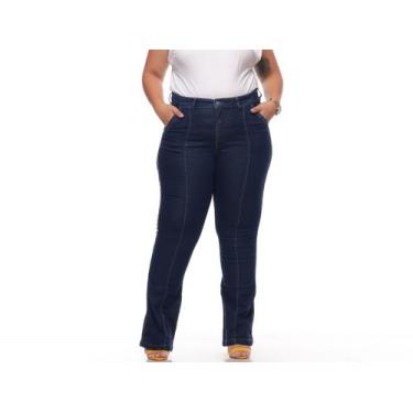 Imagem de Calça Flare jeans Feminina PlusSize Bootcut  Levanta bumbum - Black Je