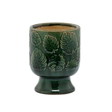 Imagem de Napco Imports Vaso de flores de ervas suculentas para ambientes internos e externos, 14 cm, folhas verdes de cerâmica