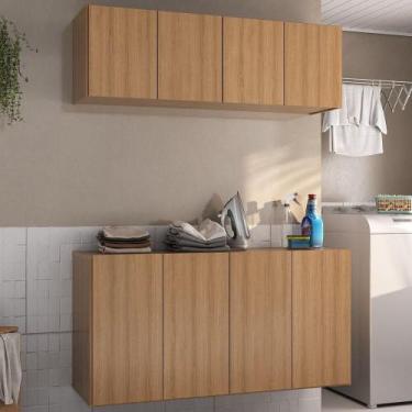 Imagem de Conjunto Lavanderia Suspenso Multiuso Armário Aéreo e Balcão 4 Portas 