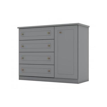 Imagem de Cômoda Casal Americana 1 Porta 4 Gavetas Cinza - Henn