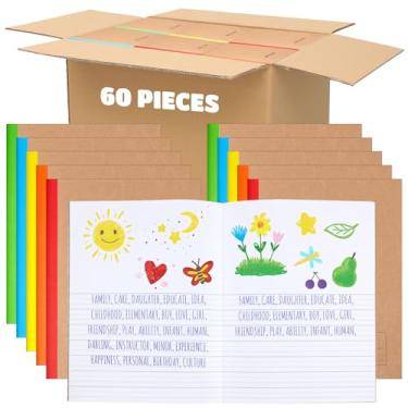 Imagem de Henoyso Caderno de composição primária de 60 peças para crianças, diário primário K-2, diário de redação de 24 x 19 cm com lombada arco-íris, desenho de 60 páginas e diário branco para material