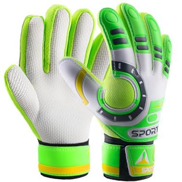 Imagem de Sportout Luvas de goleiro infantil, luvas de futebol com dupla proteção de pulso e material de látex antiderrapante resistente ao desgaste para evitar lesões (verde astronauta, tamanho 7)