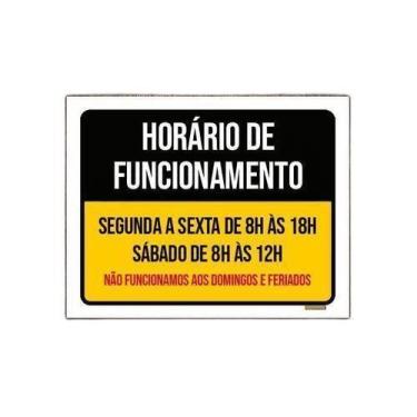 Imagem de Placa Horário Funcionamento Preto Amarelo 36X46Cm - Sinalizo.Com