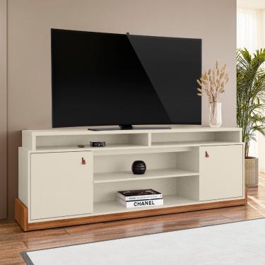 Imagem de Rack para TV até 75 Polegadas 2 Portas com Rodízios Montana Mobler - Perola Metalizado/Cinamomo Mel