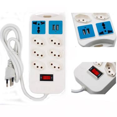 Imagem de Régua Tomada 7 Entradas Com 2 Usb Para Carga Branco