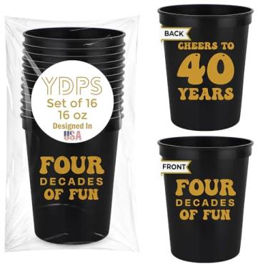 Imagem de Conjunto de copos de 40º aniversário de 470 ml cada, quatro décadas de diversão, Cheers To 40 Years, lembrancinhas de festa de 40 anos para convidados, decorações de 40 anos para mulheres e homens