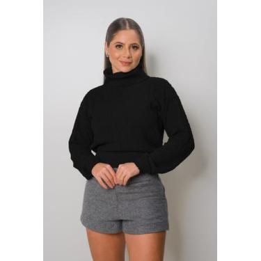 Imagem de Blusa Feminina De Frio Tricot Trançada Gola Alta Inverno - Calu Tricot
