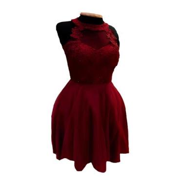 Imagem de Vestido Curto Gola Alta 15 Anos Madrinha Formatura Noiva Casamento Civ