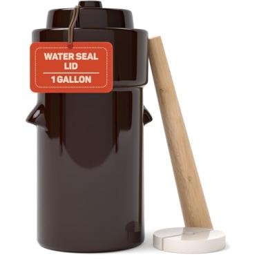 Imagem de Kenley Fermentation Crock 5 litros e Pounder – Panela de fermentação de 3,8 litros para pickles saudáveis Kimchi Sauerkraut Pickles Fermentado Vegetables – Fermentador de cerâmica de grés com pesos e tampa