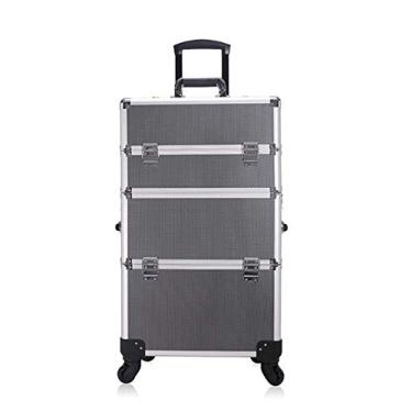 Imagem de P9IDEDFH Profissão 4 em 1 Rolamento de Alumínio Carrinho de Maquiagem Cosmética Artista Profissional Grande Capacidade Mala Beleza Unhas Caixa de Armazenamento de Cosméticos 40,5 x 25 x 71 cm (Cinza)