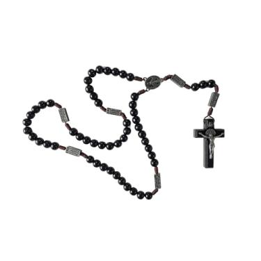 Imagem de Terço Rosário Quaresma de São Miguel Arcanjo Contemplação Dos Mistérios Do Rosário Madeira Contas 10mm (Preto)