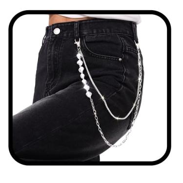 Imagem de Aularso Corrente de calças hip pop para homens, correntes de bolso punk em camadas para mulheres, chaveiros, acessórios para calças, Free size, Tecido, Sem Pedra Preciosa