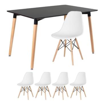 Imagem de Mesa De Jantar Retangular Eames 80 X 120 Cm Preto + 4 Cadeiras Eiffel Dsw Branco