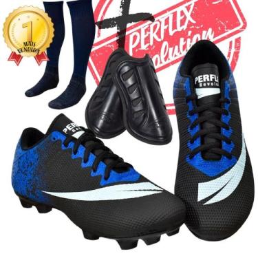 Imagem de Chuteira Campo Adulto Infantil com meião e caneleira Colada e Costurad