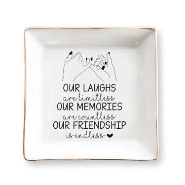 Imagem de Prato de joias Pinky Promise Besties – Presente para mulheres, linda bandeja de joias de cerâmica BFF de 10 cm, presente de aniversário para melhor amiga, anel de lembrança da amizade, presente de