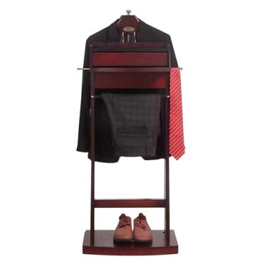 Imagem de Cabide De Madeira Com Bandeja, Cabide De Chão Com Gravata E Cabideiro Frontal Para Calças Para Sala De Estar, Escritório, Vestiário