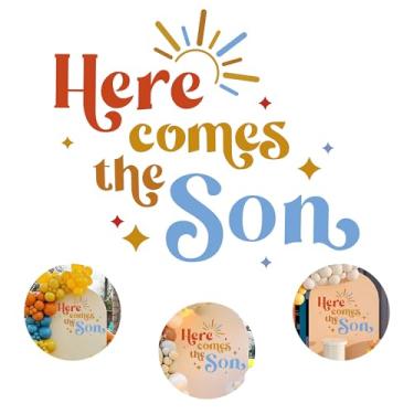 Imagem de Foxrush Placa Here Comes The Son Decoração De Chá Bebê, Adesivo Bebê Para Decorações Festa Recém-Nascidos, Adereços Fotos Neutro Revelação Gên