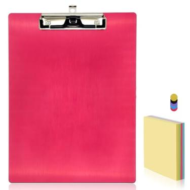 Imagem de Prancheta de alumínio para escritório, suporte de caneta de metal inoxidável, clipe de perfil baixo, tamanho A4, 23 cm x 32 cm, com notas adesivas para escola, escritório, negócios, médicos, profissionais (vermelho)