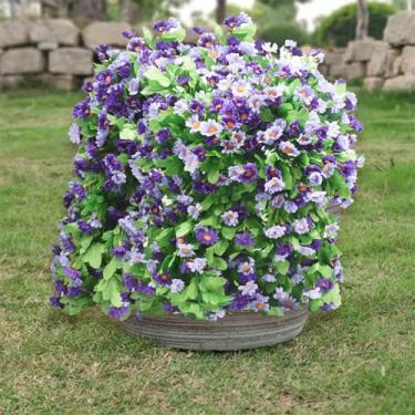 Imagem de Musdoney 2 peças de flores artificiais para pendurar, plantas falsas margaridas resistentes a UV para parede, casa, quarto, jardim, casamento, decoração de primavera e verão (roxo + roxo claro)