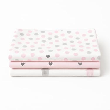 Imagem de Kit 3 Cueiros Flanelados Dupla Face 100% Algodão – Estampados, Macios, Confortáveis p/Bebê, 80x50cm (Rosa/Branco)